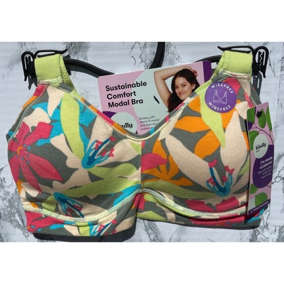 Kindly Yours Other - Kindly Yours Sustainable Comfort Modal Bra Small Tropical Floral Print Silky Sof